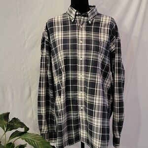 Tommy Hilfiger Mens Plaid‎ Button Down Shirt Navy Green White Long Sleeve XL